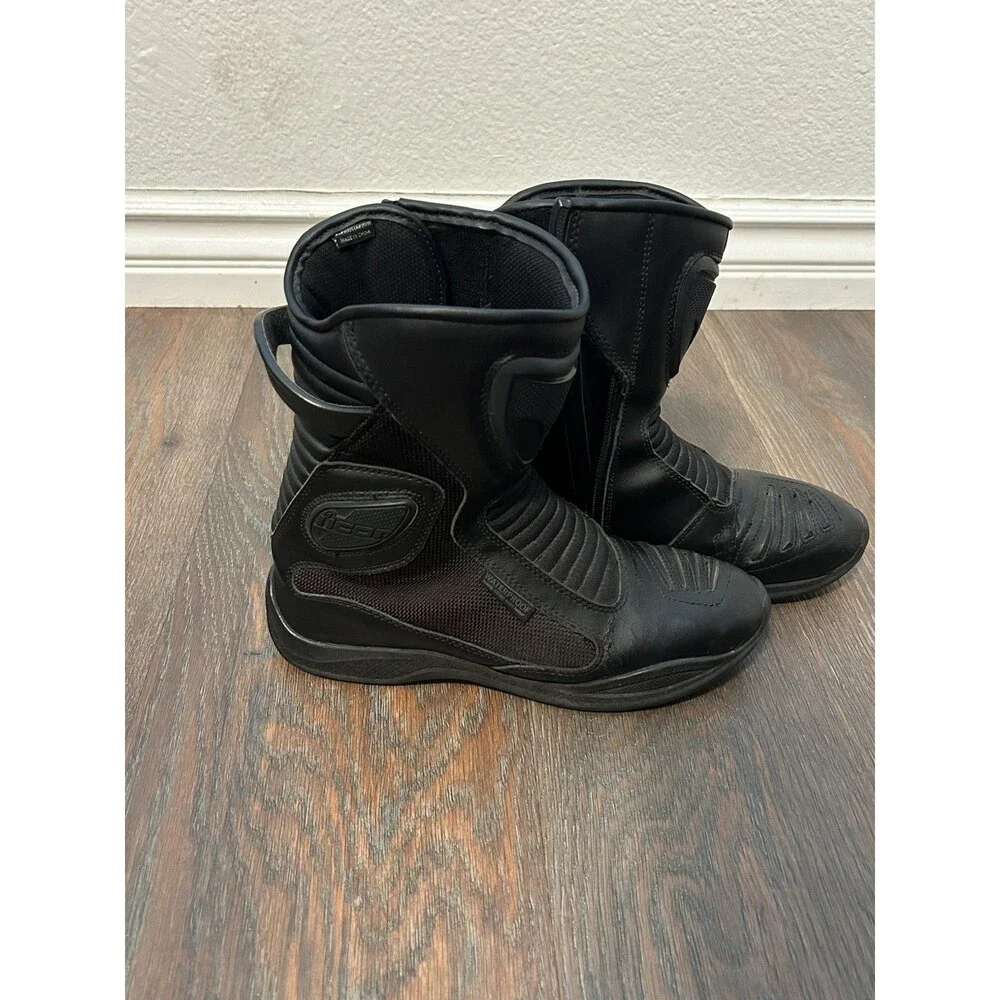 Icon Reign Black Leather Waterproof Side Zip Motorcycle Boot Women Size 9 EUC